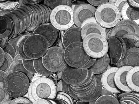 Canadian coins representing business finances and loan renewal