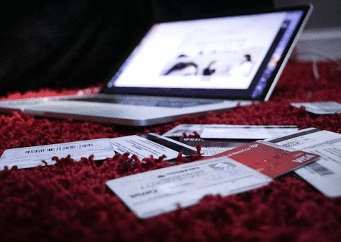 A computer and bank cards